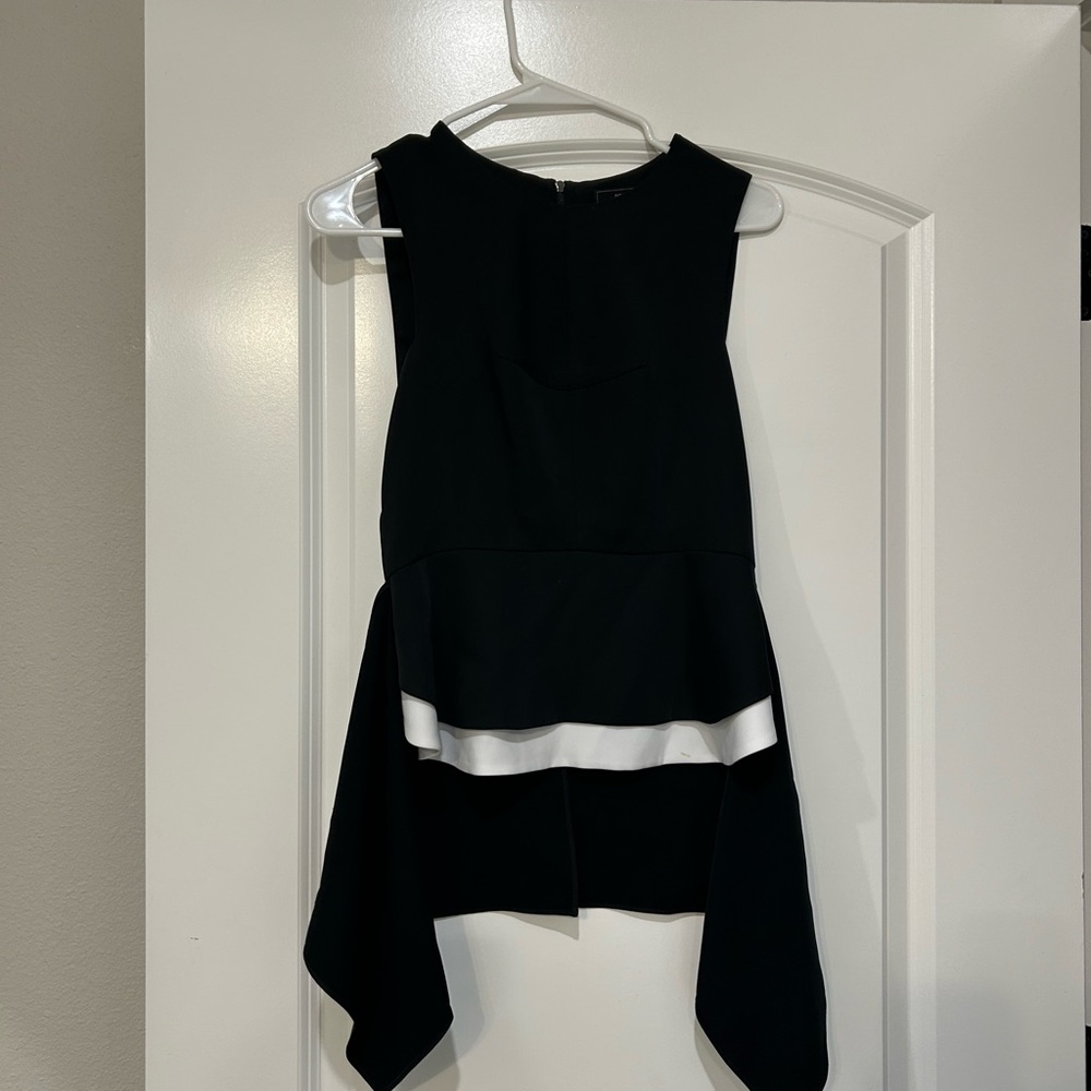 Black and White Sleeveless Top with Asymmetrical Hem